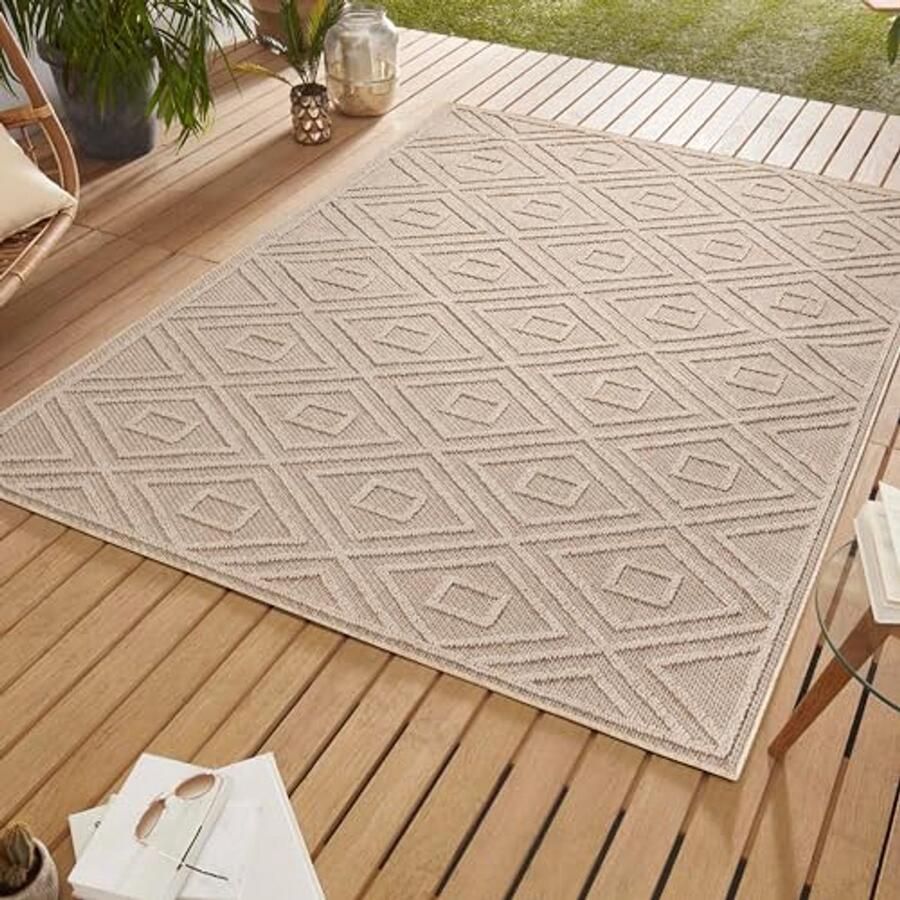 Outdoor Tapijt Beige 80 x 150 cm Scandinavisch Vloerkleed voor Keuken Balkon Terras en Tuin