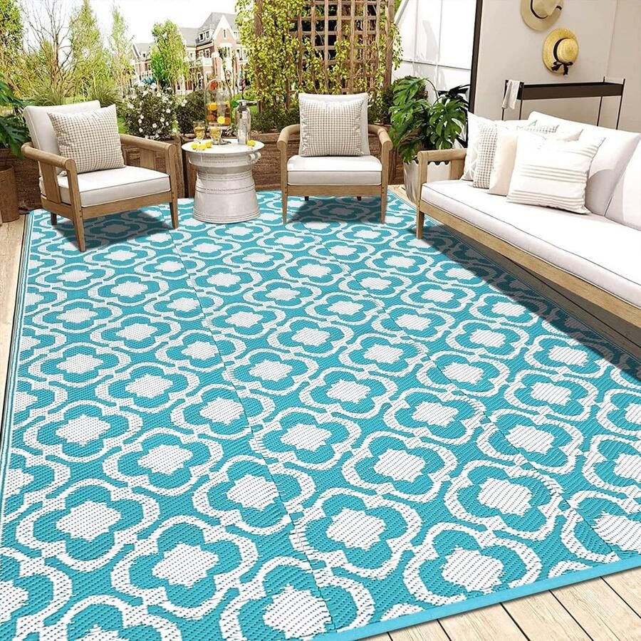 Outdoor tapijt kunststof weerbestendig 120 x 180 cm tuintapijt outdoor balkon tapijt waterdicht uv-bestendig buitentapijt boho plat geweven tapijt voor buiten terras woonkamer