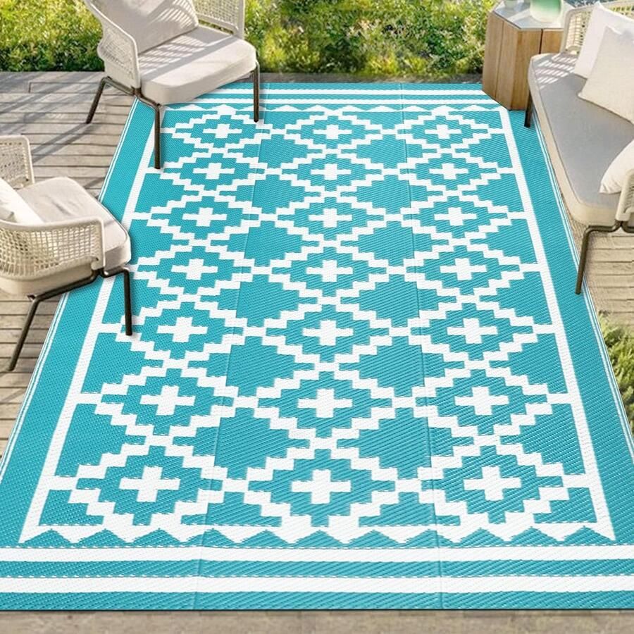 Outdoor tapijt voor terras 120 x 180 cm kunststof rietje buitentapijt omkeerbaar mat uv-bestendig gerecyclede picknickdeken voor terras achtertuin balkon camping dek strand