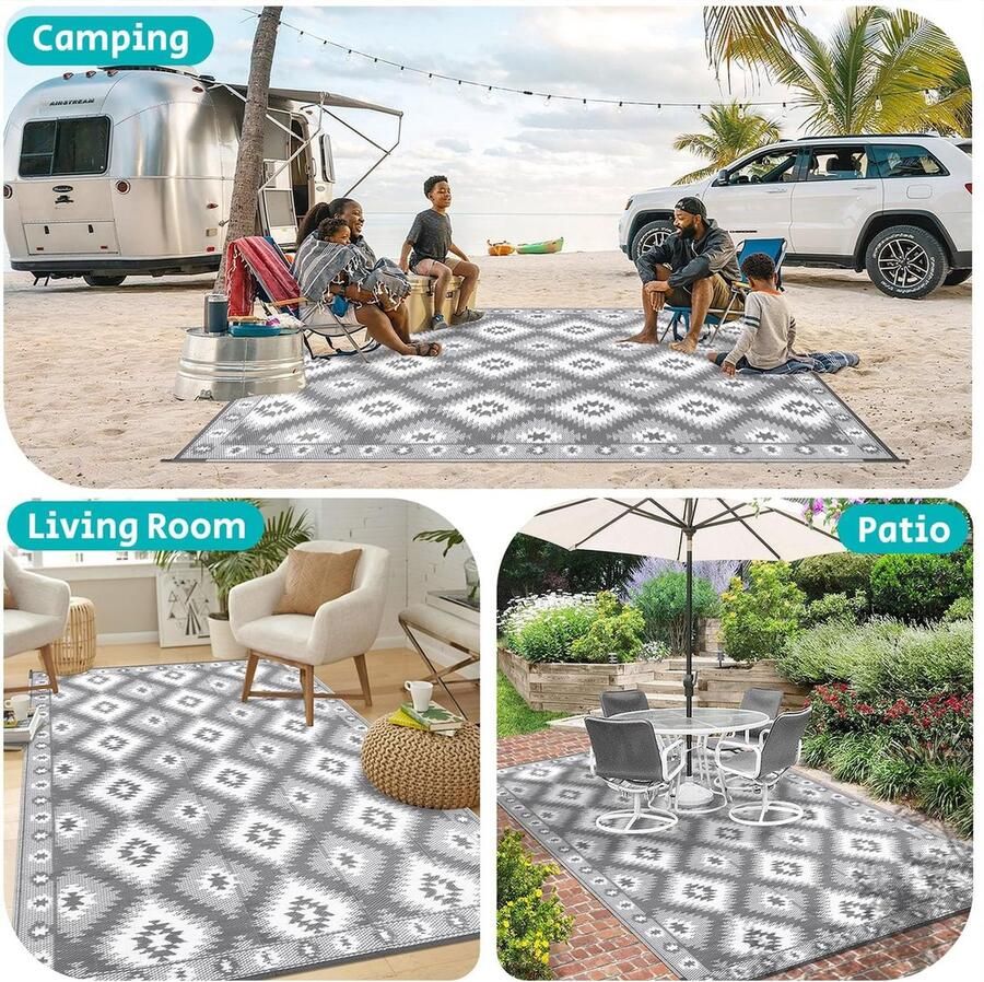 Outdoor Tapijt Waterdicht 120 x 180 cm Omkeerbare Matten Plastic Stro Tapijten UV-bestendig Outdoor Tuintapijt RV Camping Mat Gerecycled Patio Tapijt voor Balkon Strand BBQ Picknick Deck