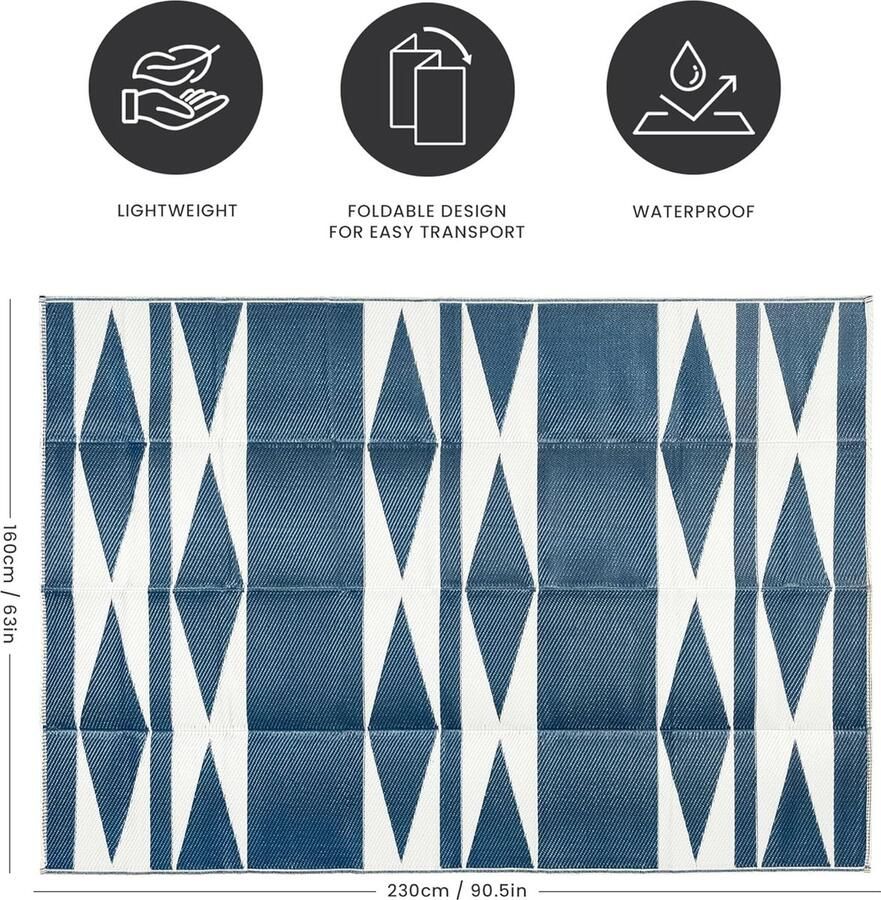 Outdoor tapijt waterdicht omkeerbaar groot 160 x 230 cm voor tuin outdoor terras camping terras achtertuin picknick