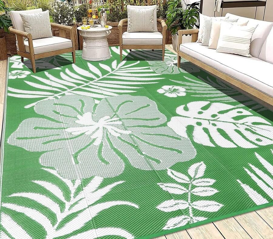 Outdoor tapijt weerbestendig groen 180 x 270 cm balkontapijt groot kunststof tapijt voor buiten uv-bestendig picknickdeken wasbaar tuintapijt groen campingtapijt voor buiten terras
