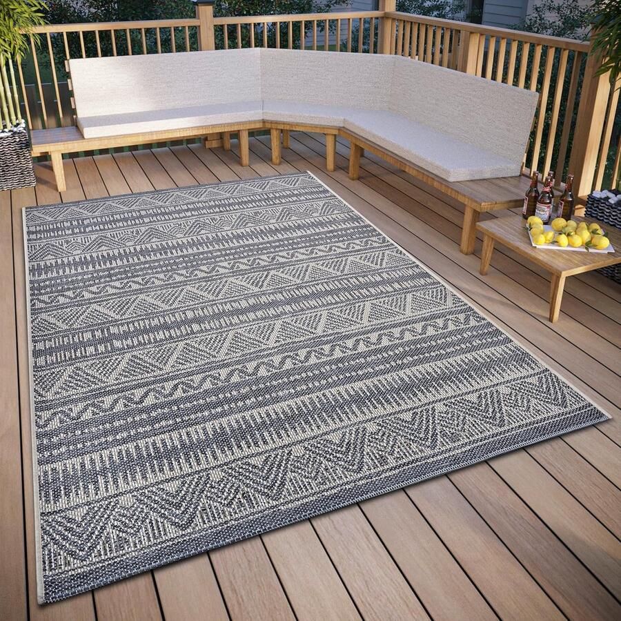 Outdoor tapijt weerbestendig modern boho-etnische patroon waterdicht robuust buitentapijt plat weefsel voor tuin balkon terras woonkamer beige 115 x 170 cm