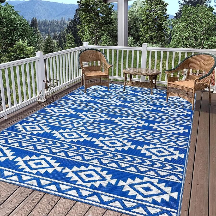 Outdoor tapijten blauw 150 x 240 cm groot tuintapijt plastic buitentapijt waterdicht omkeerbare patio tapijten lichtgewicht draagbaar picknick tapijt buiten tapijt voor tuin patio achtertuin