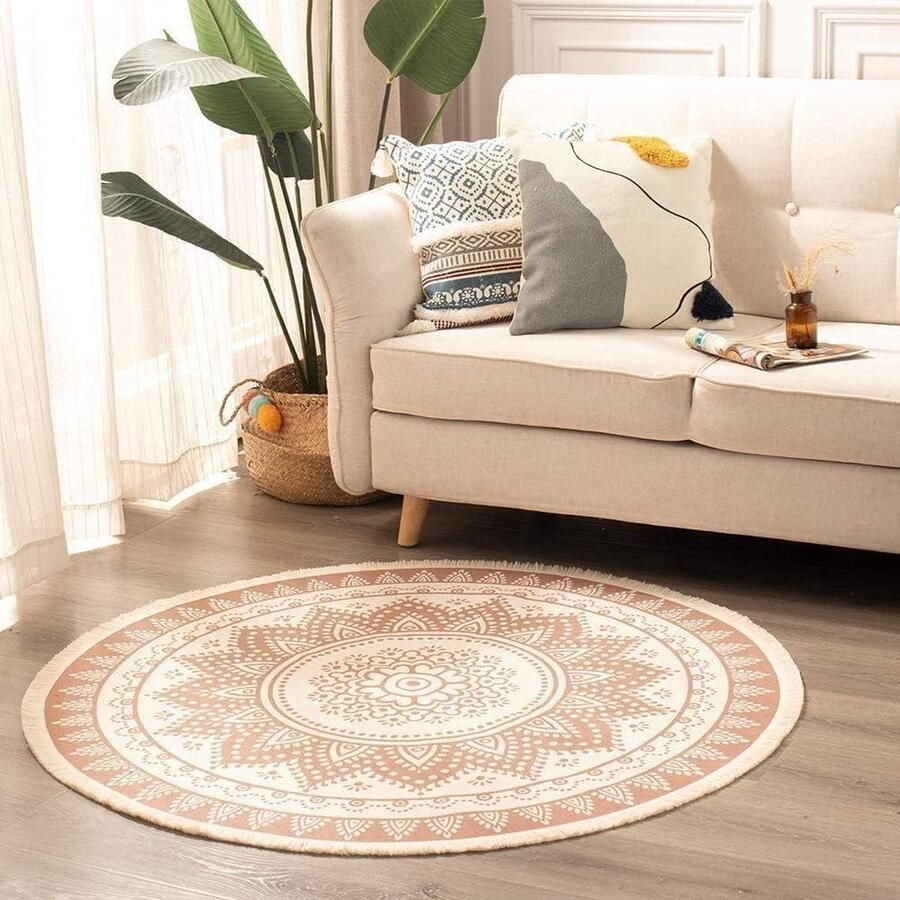 Outdoor Tapijten Boho Rond Tapijt 120 cm Katoenen Vloerkleed met Kwastje Machine Wasbaar Handgeweven Mat Woonkamer Slaapkamer Tuin Patios vloerkleed