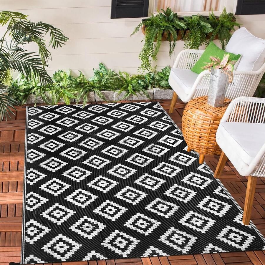 Outdoor tapijten omkeerbare matten 120 x 180 cm kunststof stromat UV-bestendig camping gerecycled vloerkleed voor terras balkon strand barbecue picknick dek