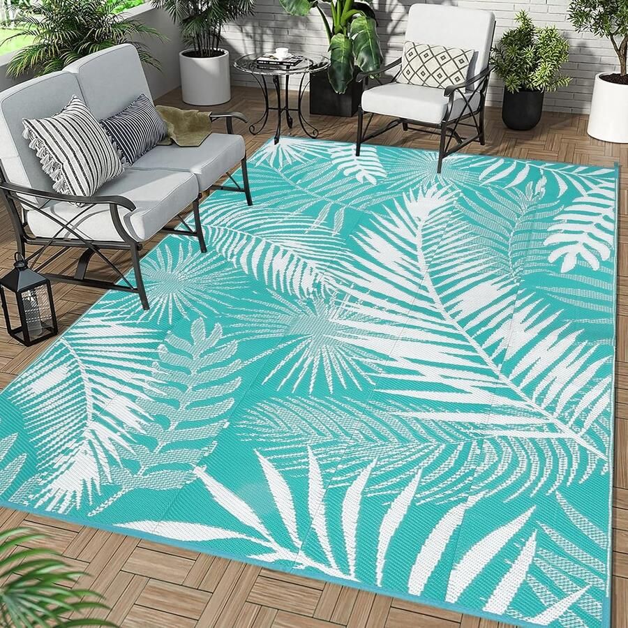 Outdoor tapijten voor tuin waterdicht omkeerbare buitentapijten plastic strotapijt draagbaar opvouwbaar picknick geweven tapijt voor camper terras achtertuin dek strand - Foto 2