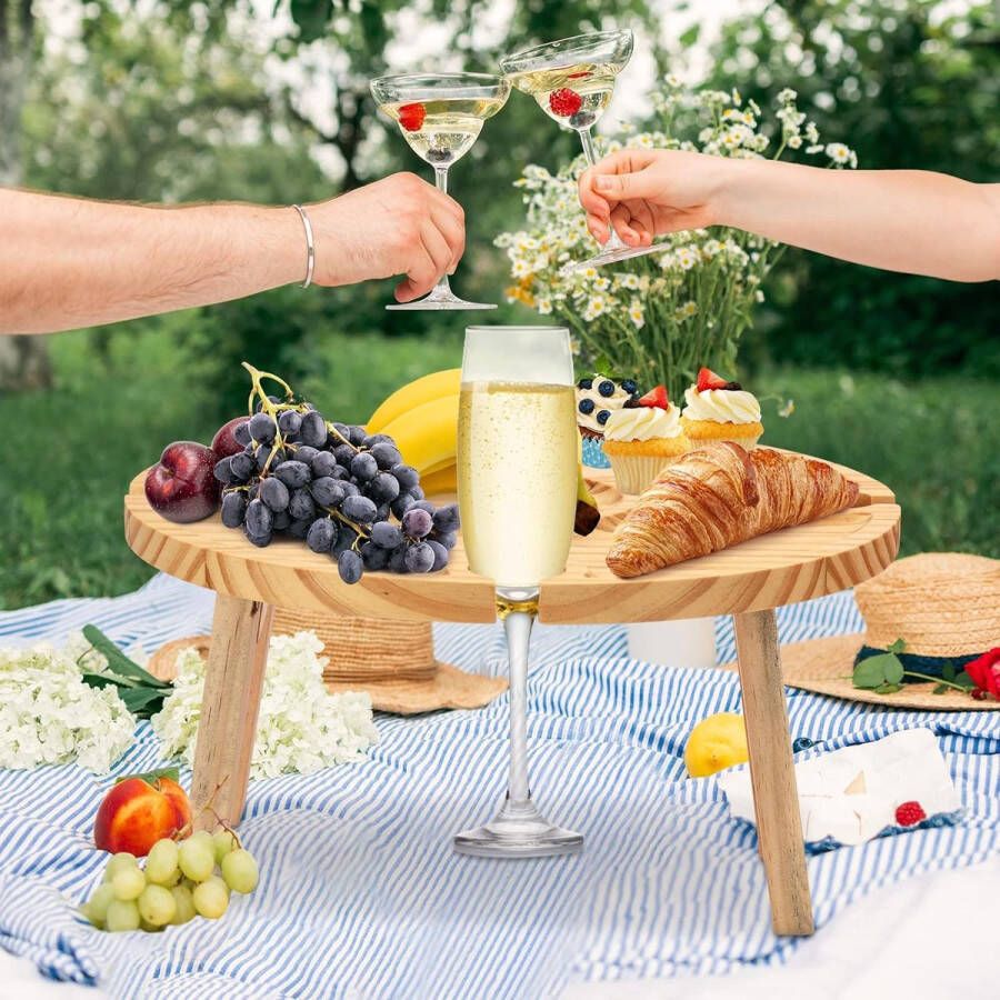 Outdoor wijntafel draagbaar mini campingtafel picknicktafel rond hout draagbare outdoor wijntafel picknicktafel inklapbaar kleine strandtafel voor tuin reizen camping picknick strand (30