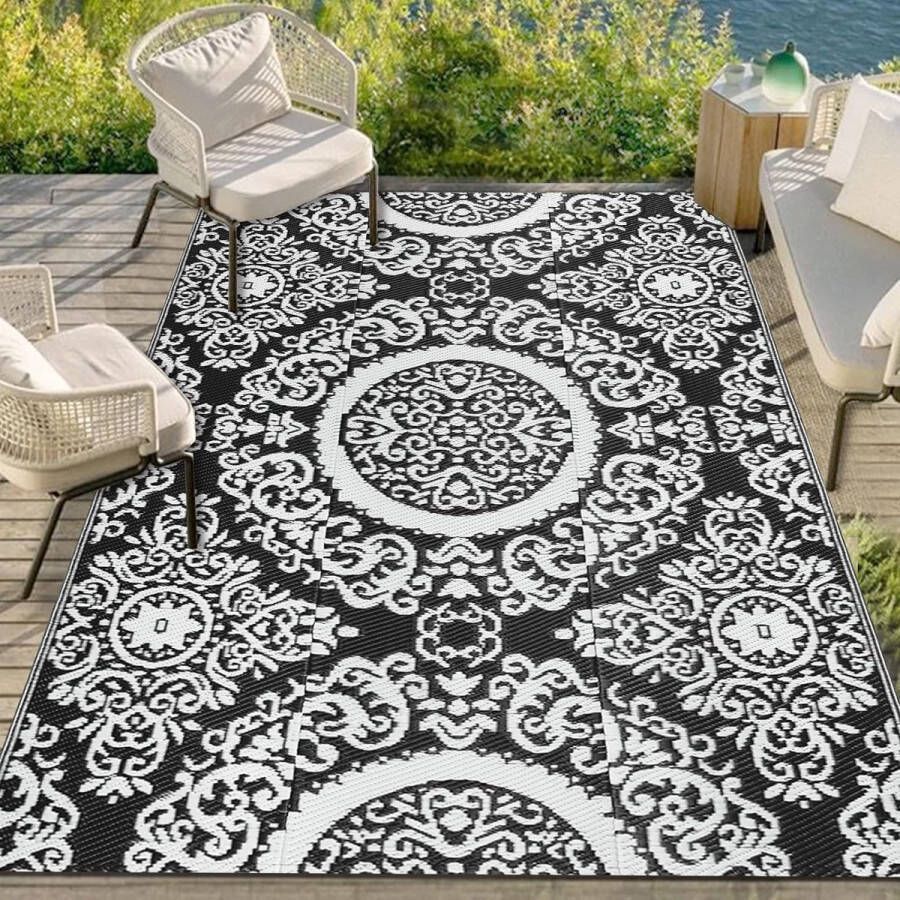 Outdoortapijt 120 x 180 cm waterdicht kunststof stro-picknickdeken omkeerbaar uv-bestendig bloementapijt terrastapijt voor picknick veranda achtertuin balkon strandtent
