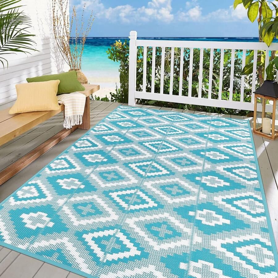 Outdoortapijt 150 x 240 cm omkeerbare uv-bestendige campingmat gerecycled kunststof waterafstotend balkontapijt plat weefsel picknickdeken voor terras camper camping