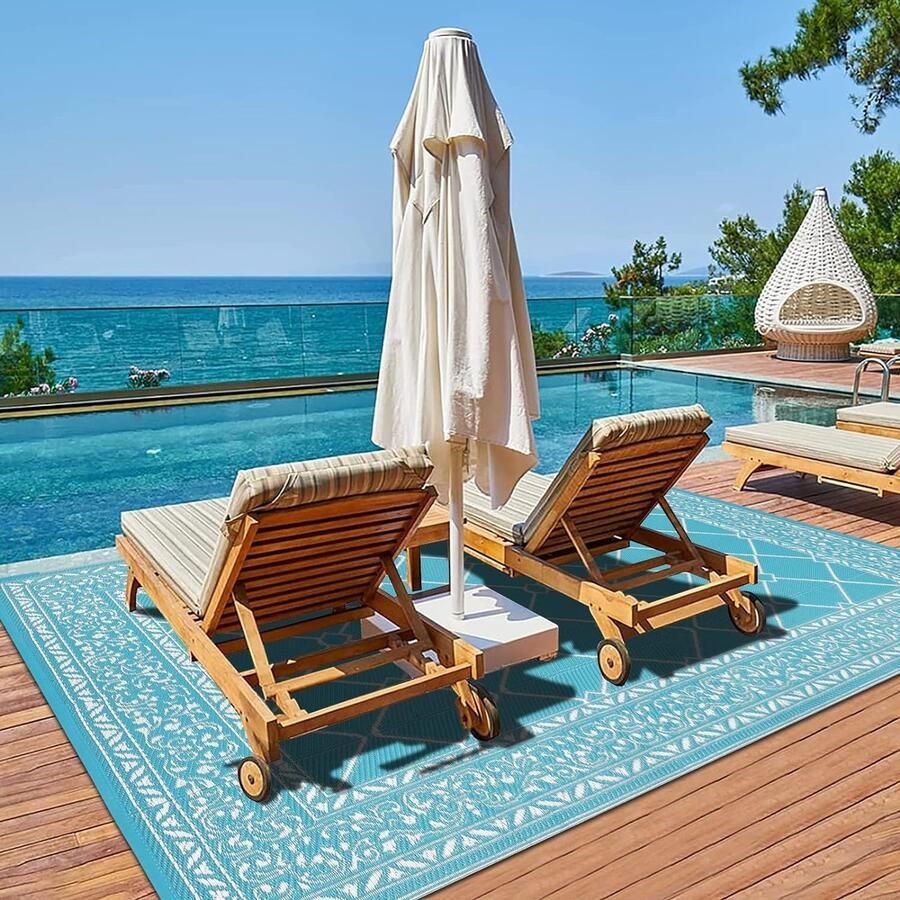 Outdoortapijt weerbestendig uv-bestendig balkontapijt groot 150 x 210 cm kunststof tapijt voor buiten picknickdeken wasbaar tuintapijt groen campingtapijt voor buiten terras tuin