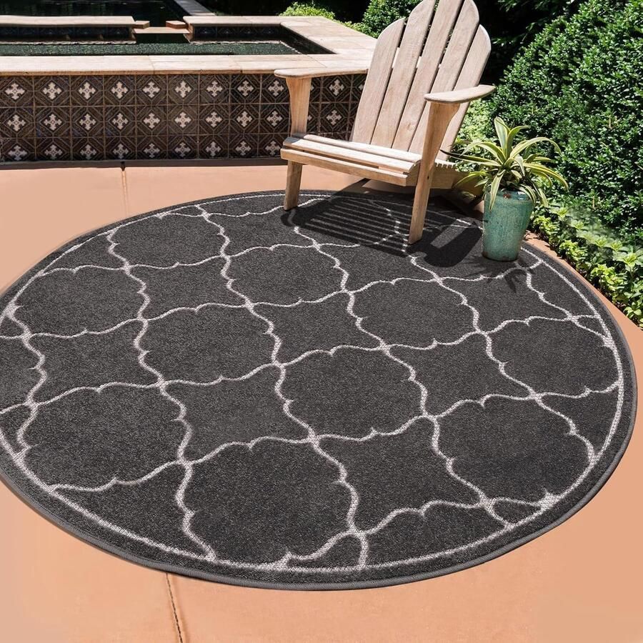 Outdoortapijt weerbestendig voor binnen en buiten balkon waterafstotend tapijten voor terras tuin keuken badkamer woonkamer grijs 120 cm rond