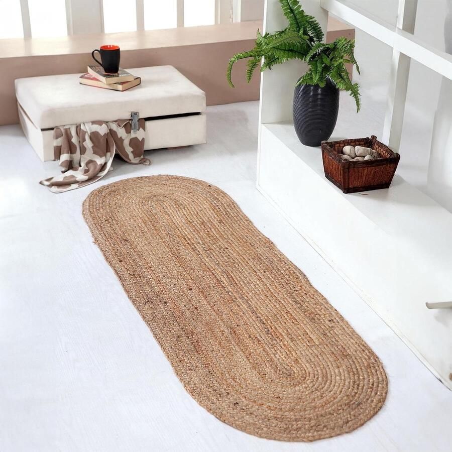 Ovaal Gevlochten Jute Tapijt Handgeweven in Dhaka Natuurlijke Indische Stijl 60 cm x 120 cm