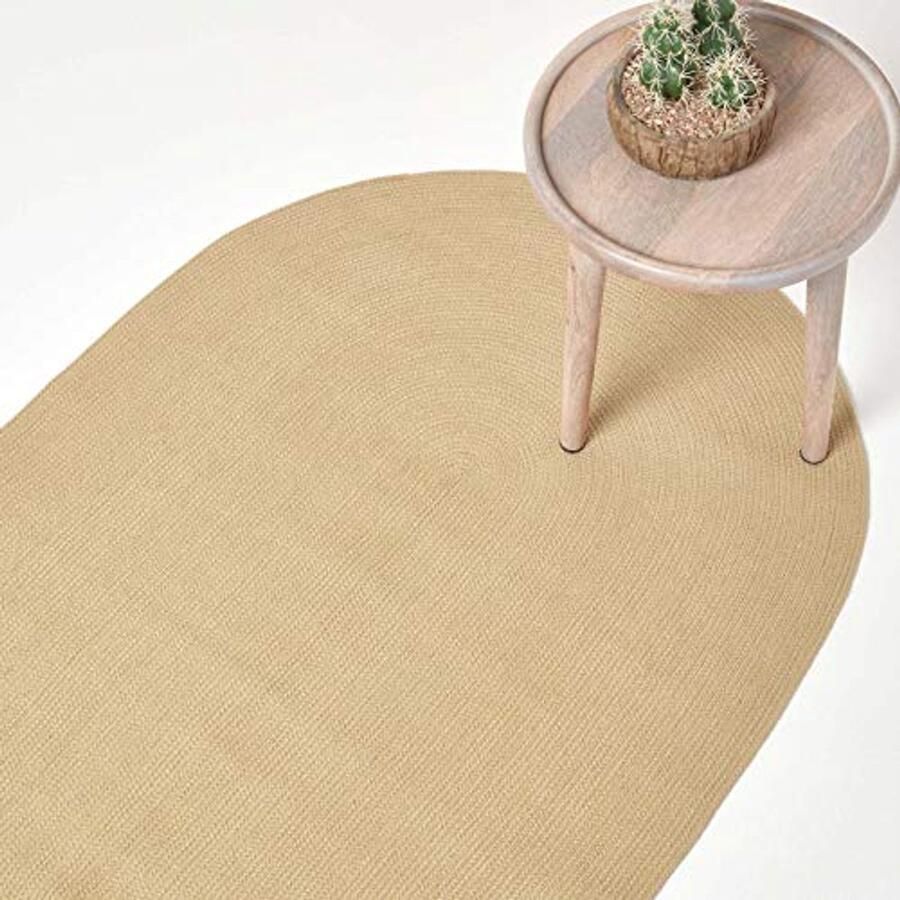 Ovaal Handgemaakt Tapijt Gevlochten Katoen Beige 50 x 80 cm voor Woonkamer of Slaapkamer