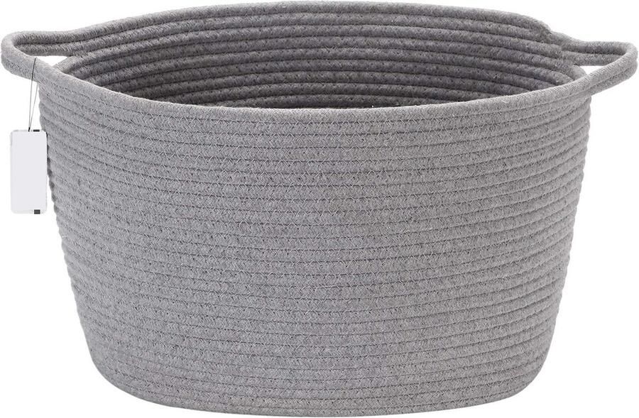 Ovaal katoenen touw geweven opbergmand met handgrepen luiercaddy kinderluierorganizer voor babydouchemand voor kinderkamer 14 2 x 9 x 11 4 inch (medium size grijs)