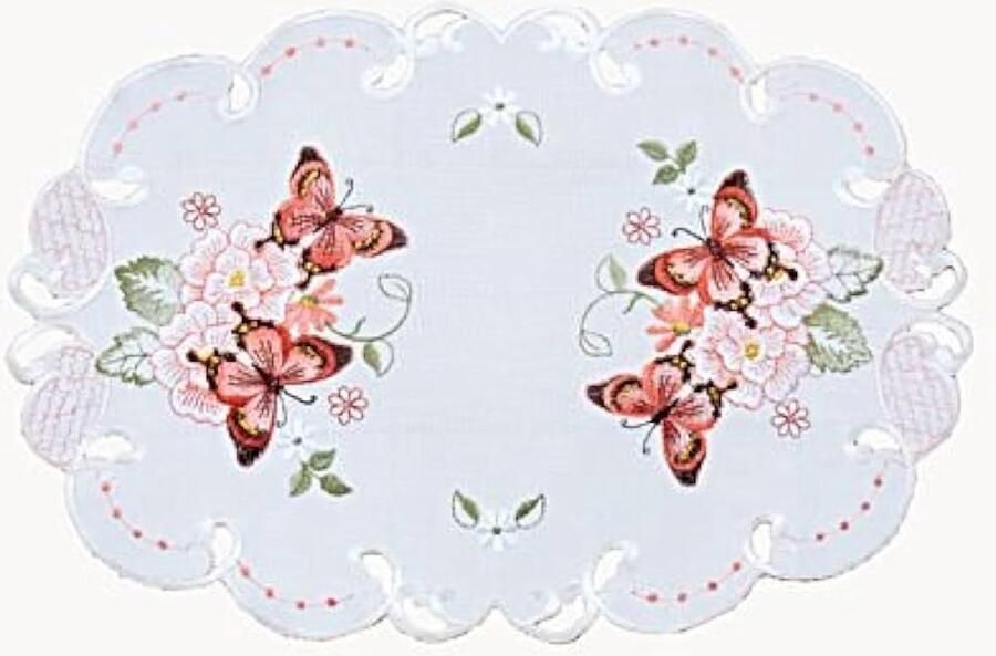 Ovaal Tafelkleed Champagne met Rode Vlinders 1 stuk Polyester 30 x 45 cm