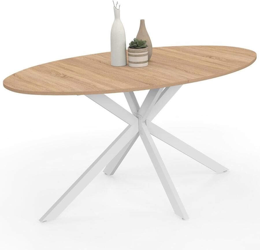 Ovale eettafel Alix – 150 cm geschikt voor 8 personen spinpoot design in hout en wit