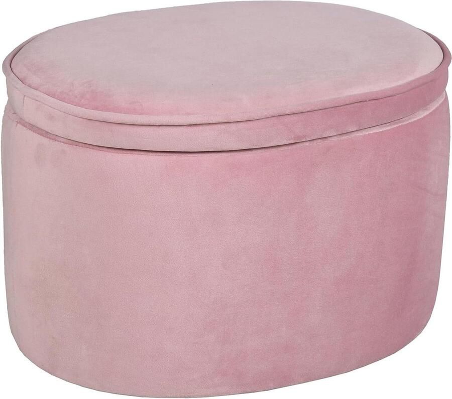 Ovale Kinderpoef met Opbergfunctie Comfortabel Krukje met Fluwelen Bekleding Roze Mauve Kindermeubilair Opbergpoef