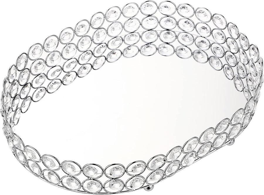 Ovale kristallen gespiegelde lade cosmetische make-up lade sieraden houder decoratieve 30 x 21 cm ijdelheid lade snuisterij organizer dressoir badkamer zilver