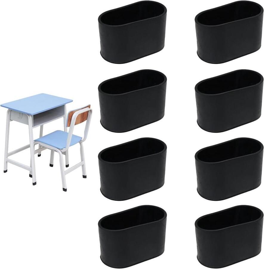 Ovale punten voor stoelpoten 40 x 20 mm Rubberen afdichtingsgaten voor ovale buizen tuinstoelen Zwart Set van 8