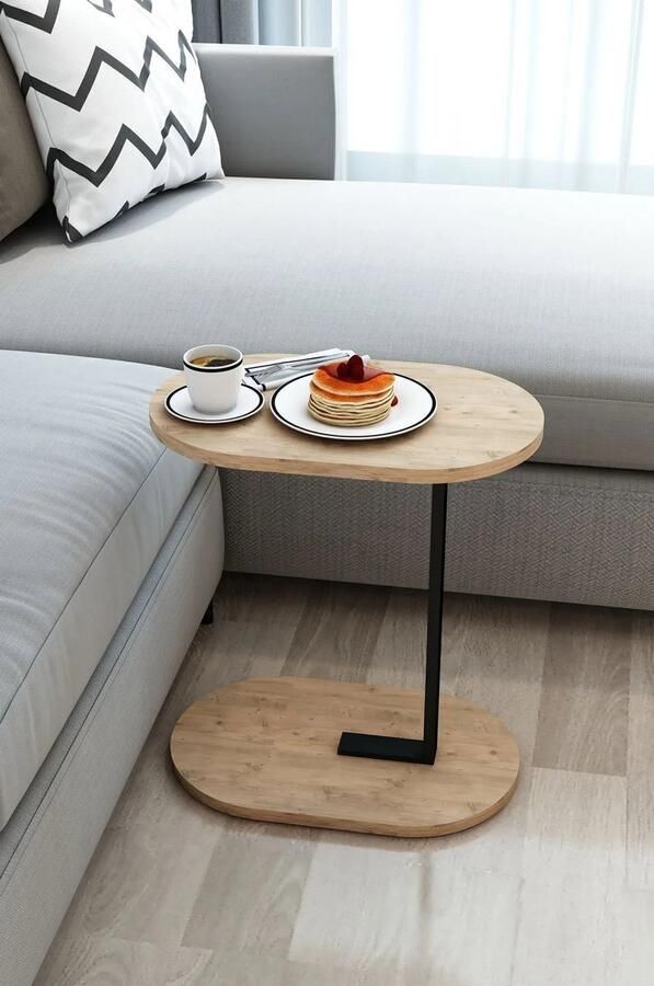 Ovale rand Bijzettafel Banktafel Enkele Metalen Poot Tafel Zigon Koffietafel Werktafel 30x48 Pijnboom