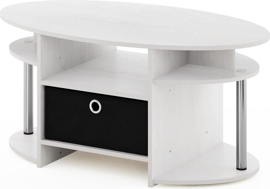 Ovale salontafel eenvoudig ontwerp wit eiken roestvrij staal