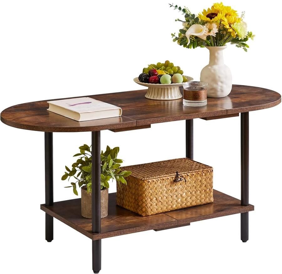 Ovale salontafel massief hout multifunctioneel 1 stuk