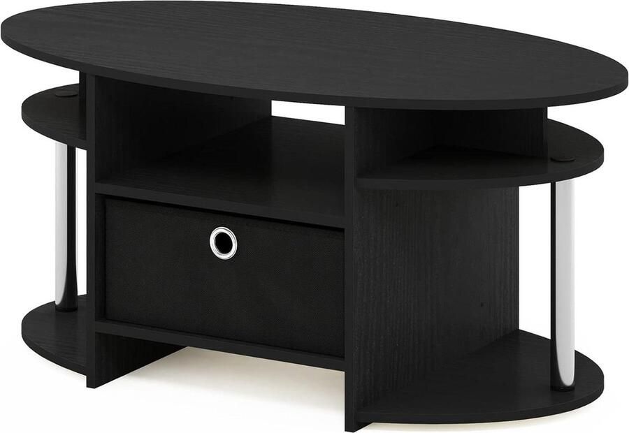 Ovale Salontafel met Opbergmand Amerikaans Chroom Zwart 50x899x417 cm