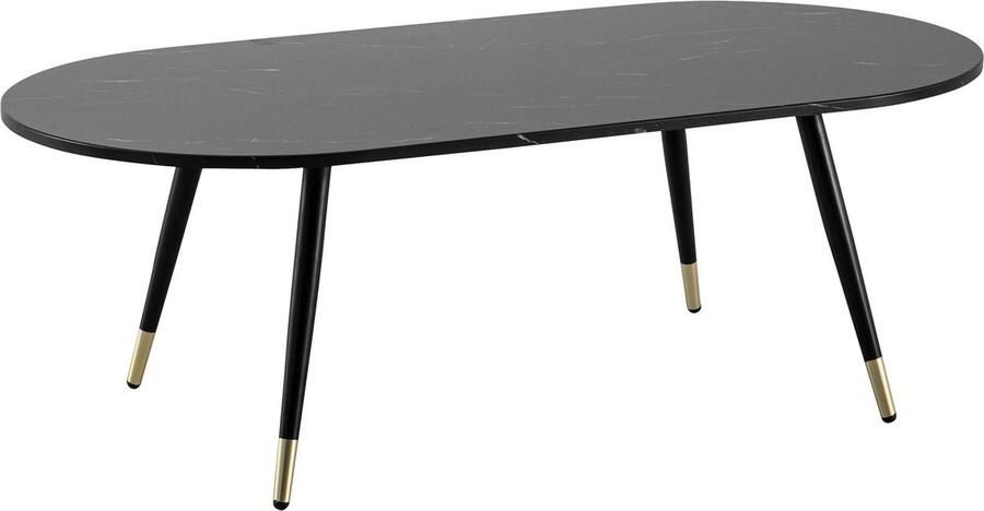 Rootz Living Rootz Oval Coffee Table Modern Living Room Table Marble Look Table Secure Metal Legs 120cm x 60cm x 41.5cm Elegant Black & Gold Design