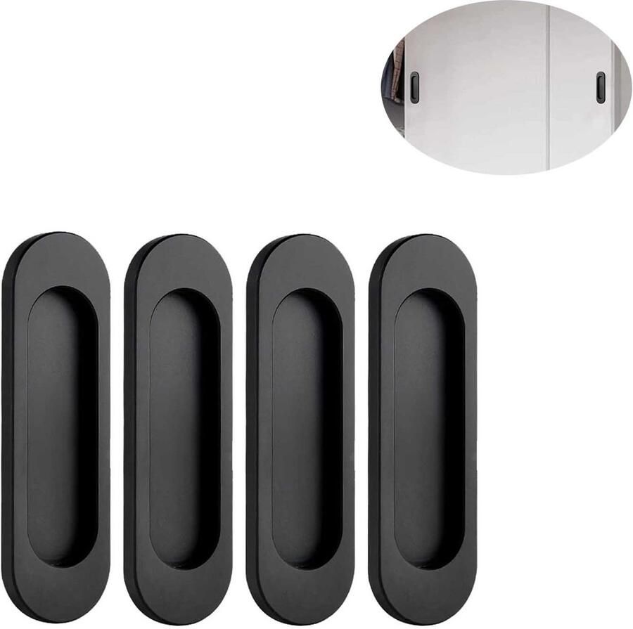 Ovale schuifdeurgreep Stootvaste handgreep Creatieve handgreep Eenvoudig te monteren Zelfklevend Aluminium Schuifdeurgreep Raamgreep Meubelgreep 4-pack Aluminium Stootvast Praktisch Zwart Stootvaste handgreep