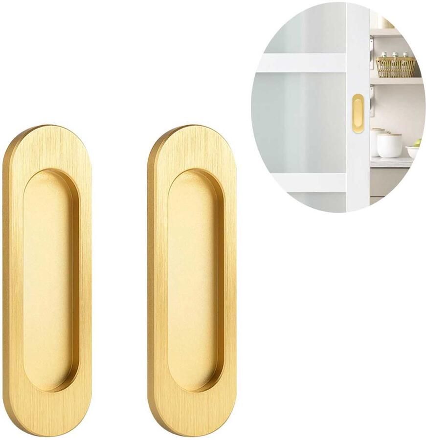 Ovale schuifdeurgreep stootvrije greep zelfklevend aluminiumlegering schuifdeurgreep raamgreep meubelgreep 2-pack aluminiumlegering slagvast multifunctioneel praktisch goud stootvrije greep