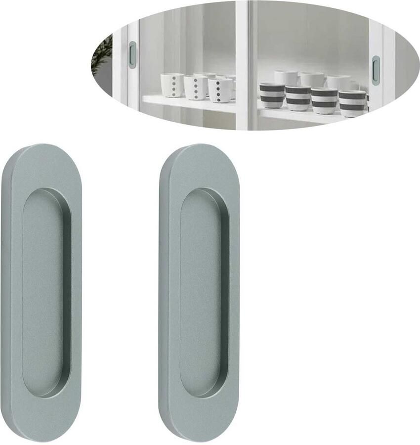 Ovale schuifdeurgreep Zelfklevende kastdeur- en raamgreep Schuifdeurgreep Raamgreep Meubelgreep 2-pack Aluminiumlegering Slagvast Multifunctioneel Praktisch Matgrijs Ponsvrije greep