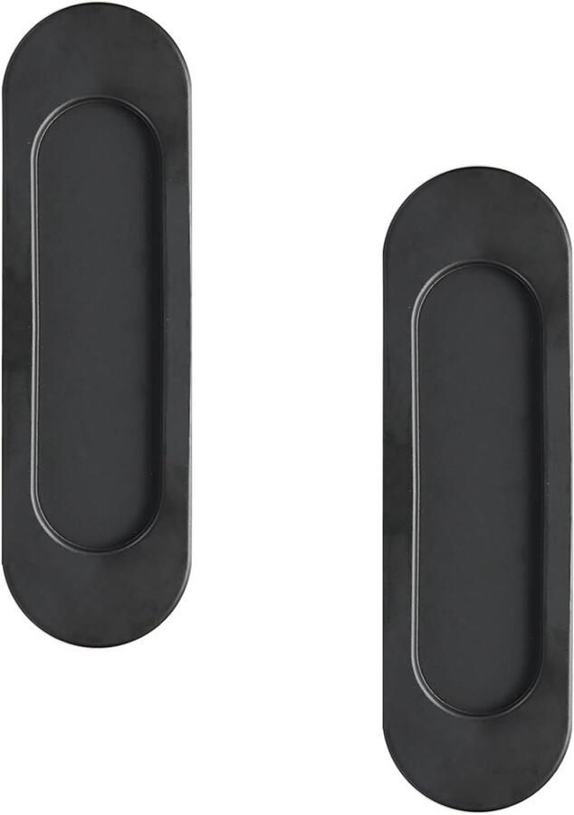 Ovale schuifdeurgrepen modern design set van 2 zwart aluminium