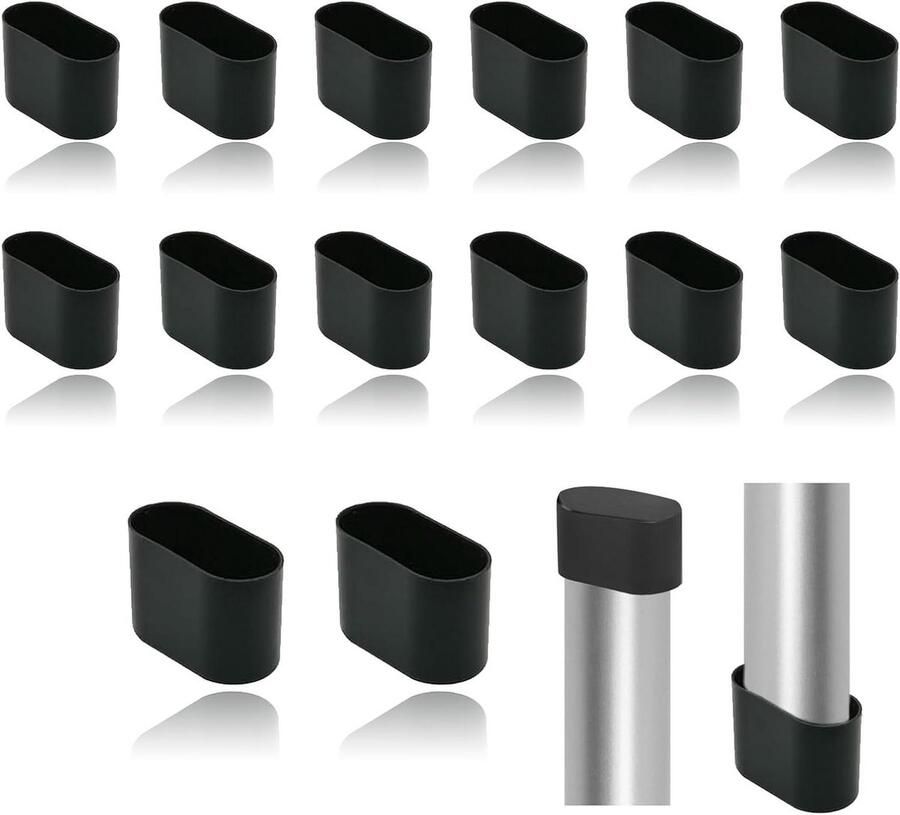 Ovale stoelpootdoppen zwart 14 stuks Siliconen beschermdoppen voor vloerbescherming (40 x 20 mm)
