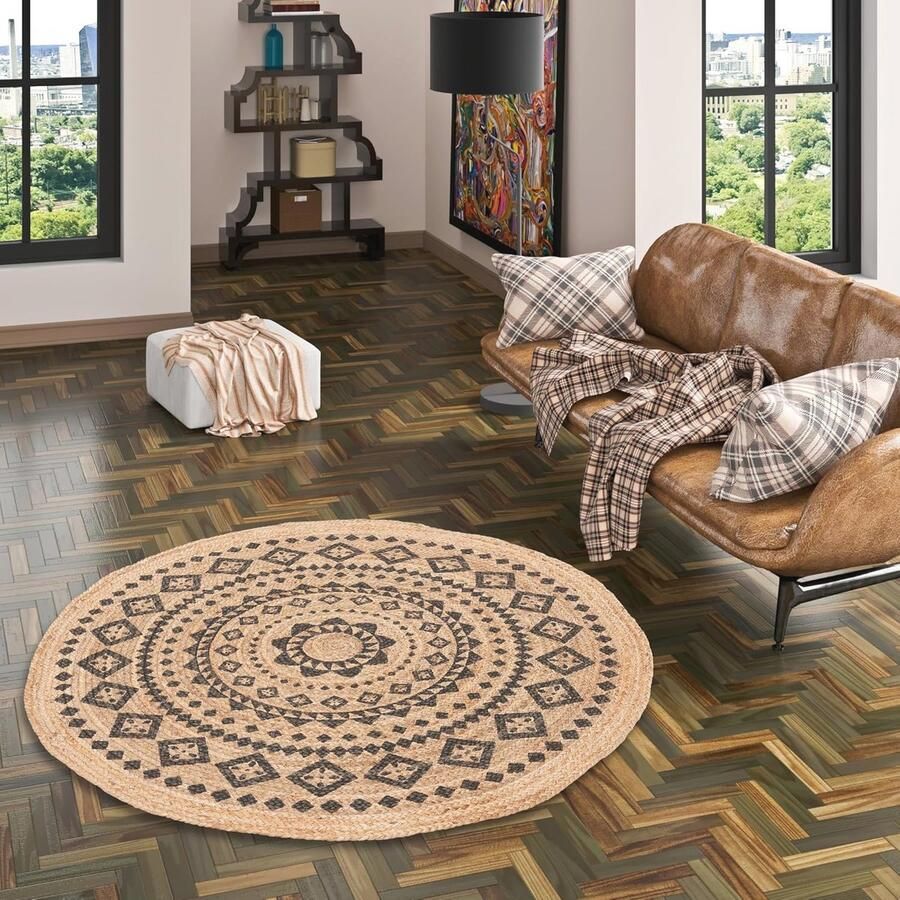 Natuurlijk Jute Tapijt Handgemaakt Rond 2 Maten Duurzaam en Stijlvol