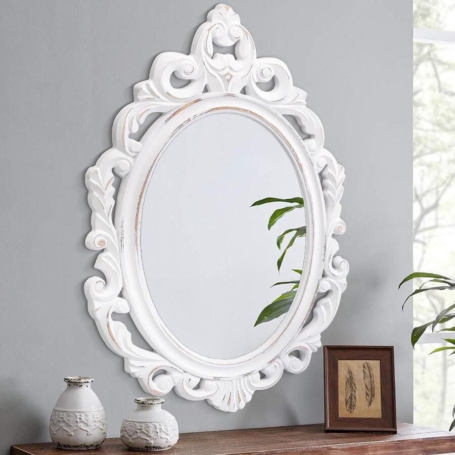 Ovale vintage Arendahl traditionele hangende spiegel rustiek bruin gesneden wandspiegel decoratieve antieke spiegel in barokstijl esthetisch voor kaptafels slaapkamer woonkamer keuken en entree