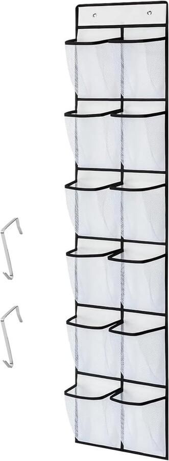 Over de deur hangende schoenenopberghouder organizer -schoenenrekken met 12 grote gaaszakken 2 haken voor schoenenopslag gadgetopslag voor keuken slaapkamer badkamer kasthouder（Wit）