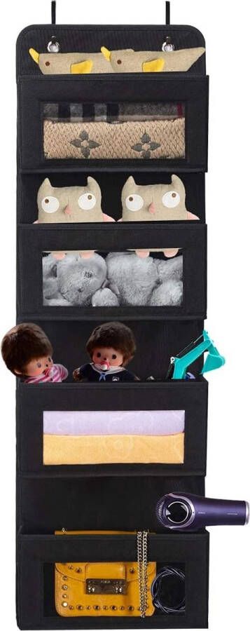 Over de deur opslag 4 zakken zachte stof hangende opslag organizer met helder venster voor pantry babykamer badkamer Zwart - Foto 2