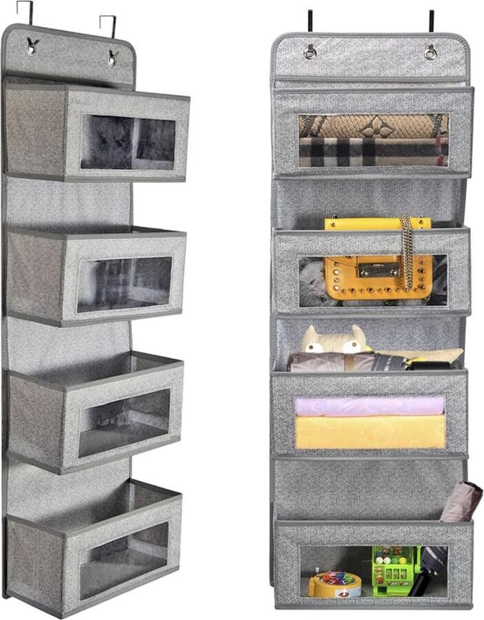 Over de deur opslag 4 zakken zachte stof hangende opslag organizer met helder venster voor pantry babykamer badkamer grijs-wit