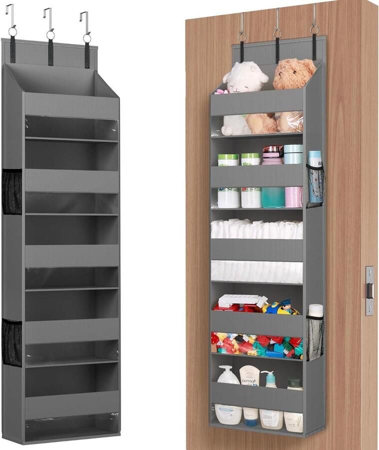 Over de deur organiseren 5 planken doorzichtige raam hangende opslag met 4 mesh zijzakken 18kg draagvermogen voor voorraadkast kinderkamer badkamer slaapkamer keuken slaapzaal camper 1 Pack