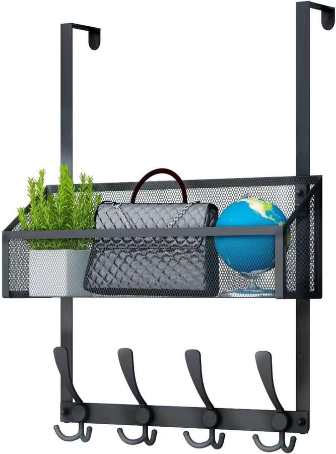 Over deur haken organizer Deurhanger handdoekenrek mesh mand met 12 haken Over deur opslag kapstokhaken Achter deur organizer voor badkamer slaapkamer keuken kantoor Zwart