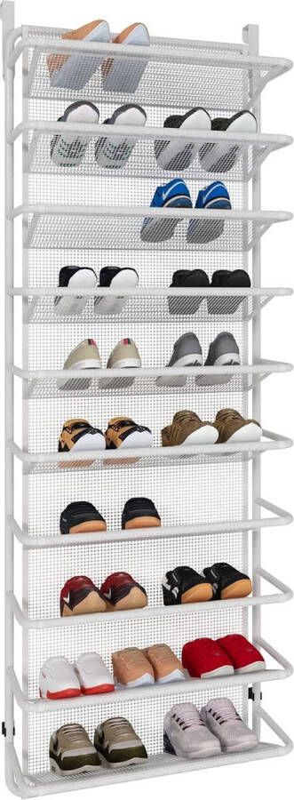 Over deur schoenenrek met 10 niveaus hangende schoenenkast schoenenrek metalen schoenenorganizer voor voorraadkast (mat wit 55 x 19 5 x 159 cm)