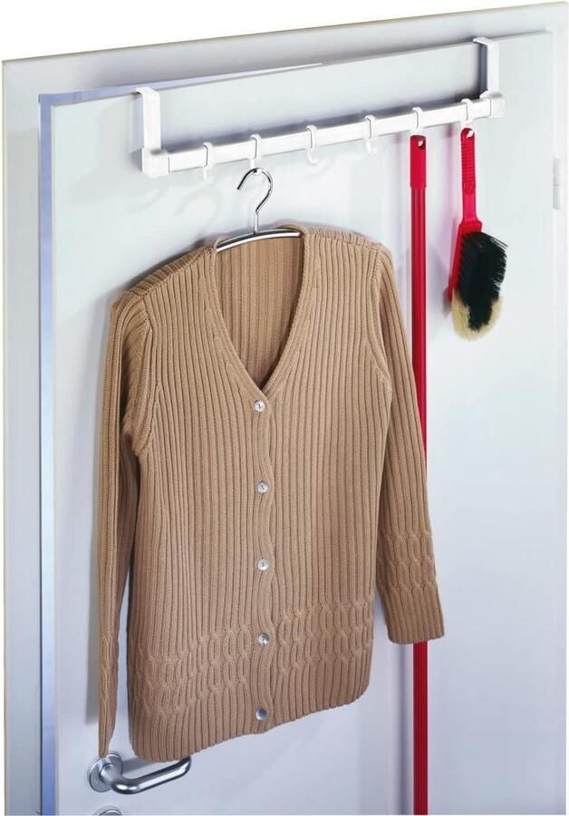 Over Deurhanger met 5 Haken Kunststof Deurkapstok Wit 57 x 11 x 4 cm