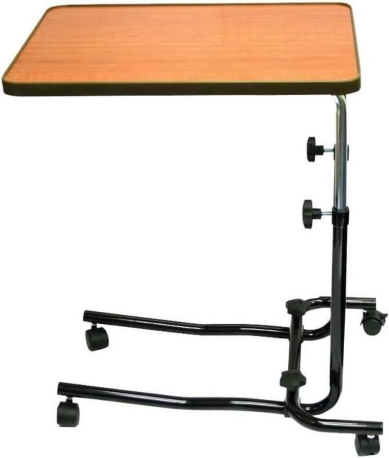 Overbedtafel draagbaar bureau met zwenkwielen Ideaal voor gebruik in bed of rolstoel Verstelbare hoogte Teak en zwart