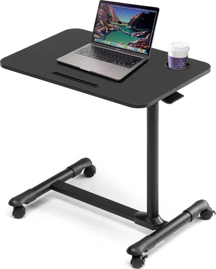 Overbedtafel met wielen roltafeltje ziekenhuisbedtafel verstelbare laptoptafel op bed (zwart)