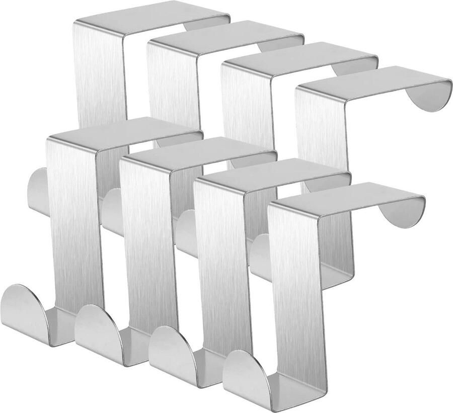 Overdeurhaken 8 stuks Zware deurhangers Roestvrijstalen kapstokhaken Wandmontage Voor deuren slaapkamer badkamer Kledingkast Omkeerbaar organiserrek Jas handdoek tas badjas deurkapstok opdekdeur