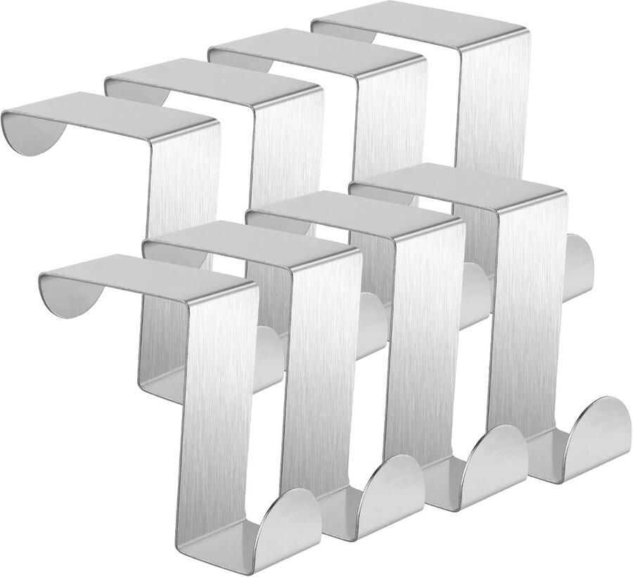 Overdeurhaken 8 stuks zware deurhangers roestvrijstalen kapstokhaken wandmontage voor deuren slaapkamer badkamer kledingkast omkeerbaar organiserrek voor jas handdoek tas badjas