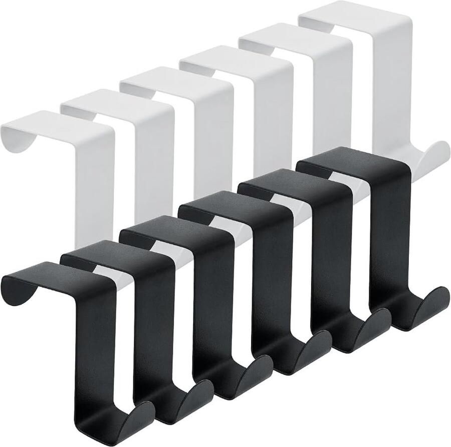 Overdeurhanger 12 stuks Z-vormige roestvrijstalen deurhaken dubbelzijdig gebruik kapstokhaken voor deuren slaapkamer badkamer keuken kledingkast kantoorhanddoeken hoeden tas (wit en zwart)