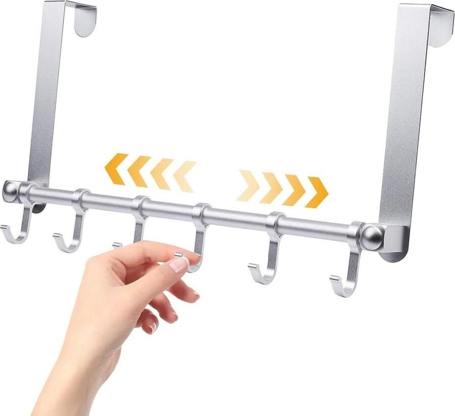 Overdeurhanger met 6 haken Kapstok voor handdoeken gewaden en tassen Aluminium deurorganizer voor badkamer Heavy-duty deurkapstok opdekdeur