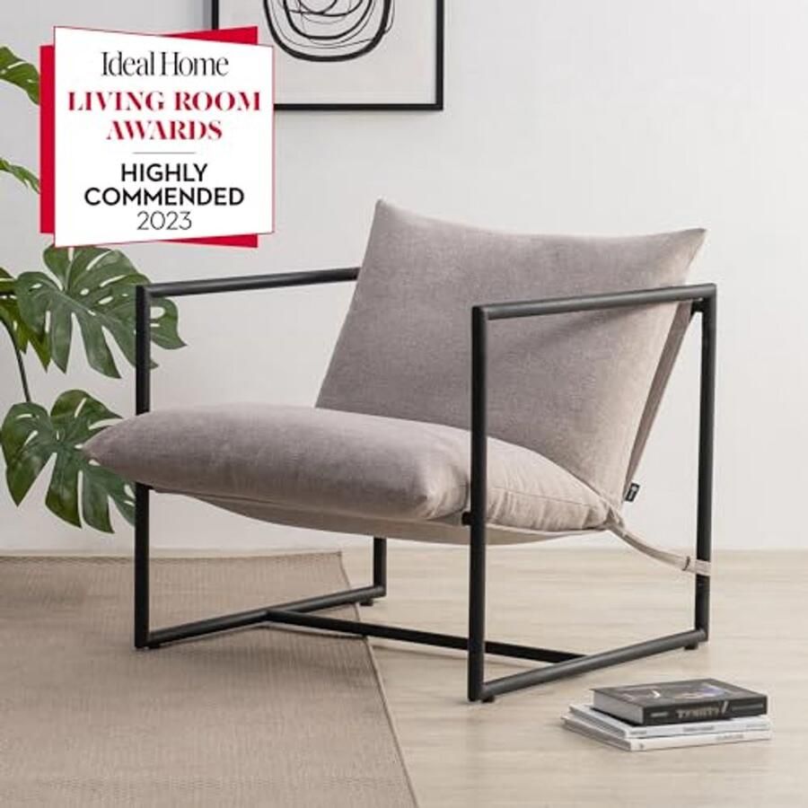 Oversized Accent Fauteuil Metalen Frame Havermout Beige Comfortabele Lounge Stoel